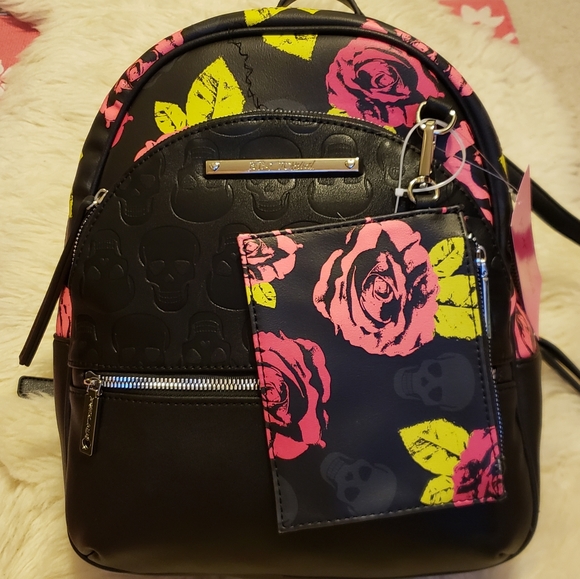 Betsey Johnson Handbags - Betsey Johnson Skull Black & Floral Backpack